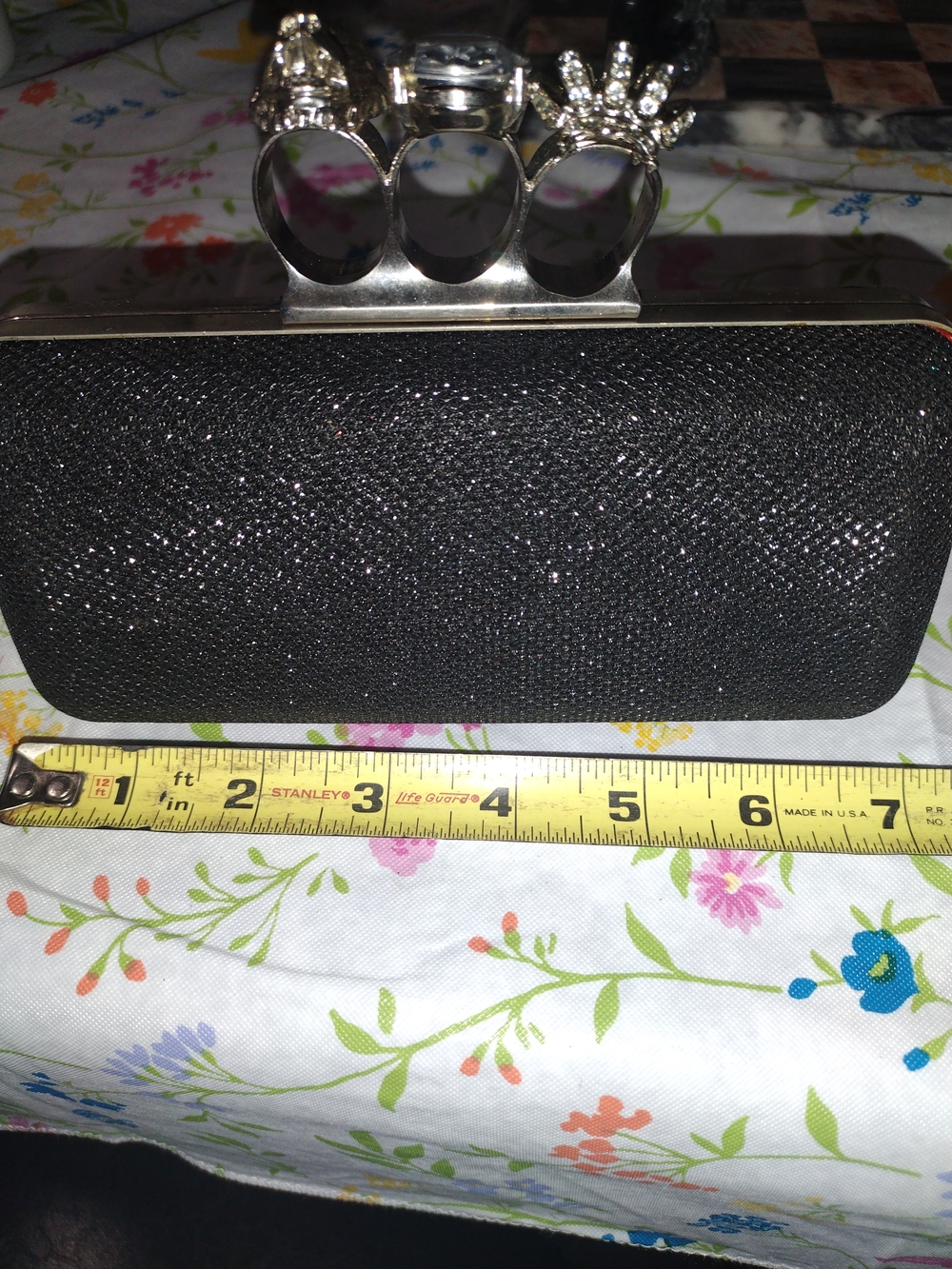 Black Glitter Knuckle-Handle Evening Clutch